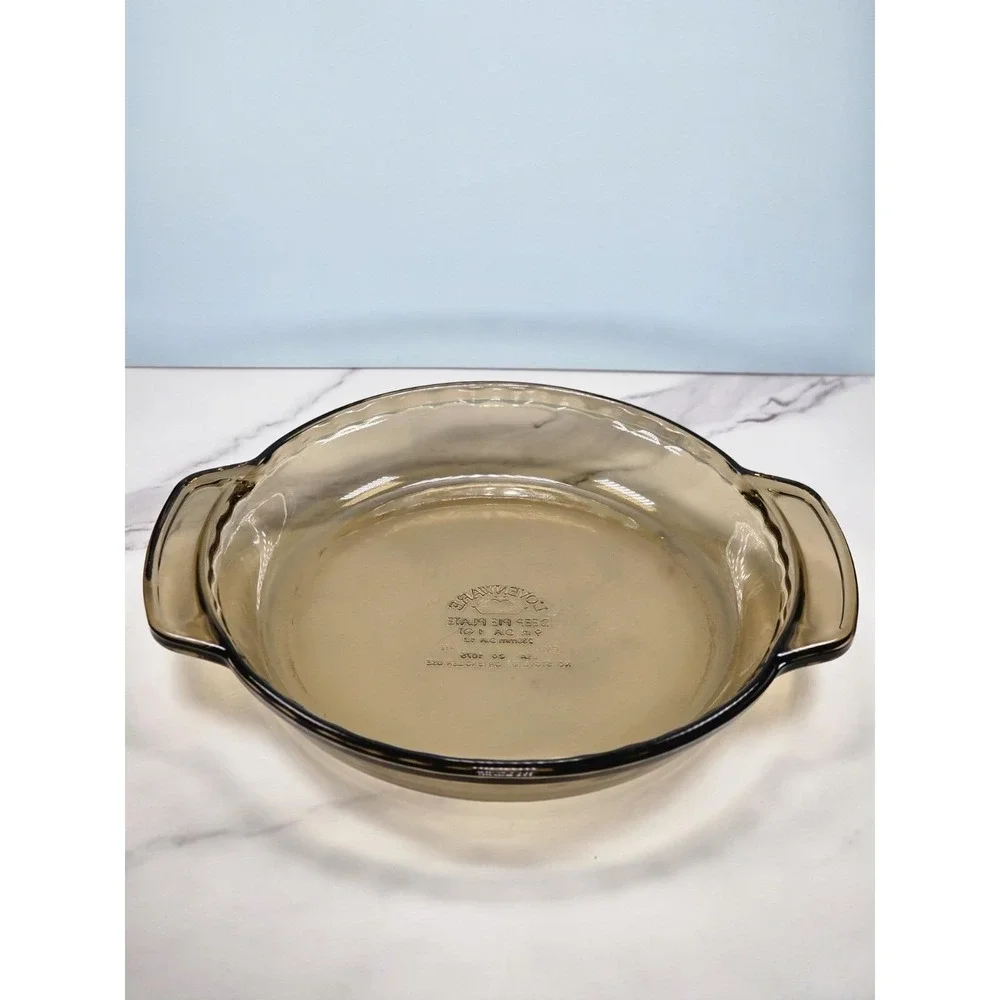 Vintage Amber Glass Deep Dish Pie Plate 9.5 Oven Safe Baking Dish